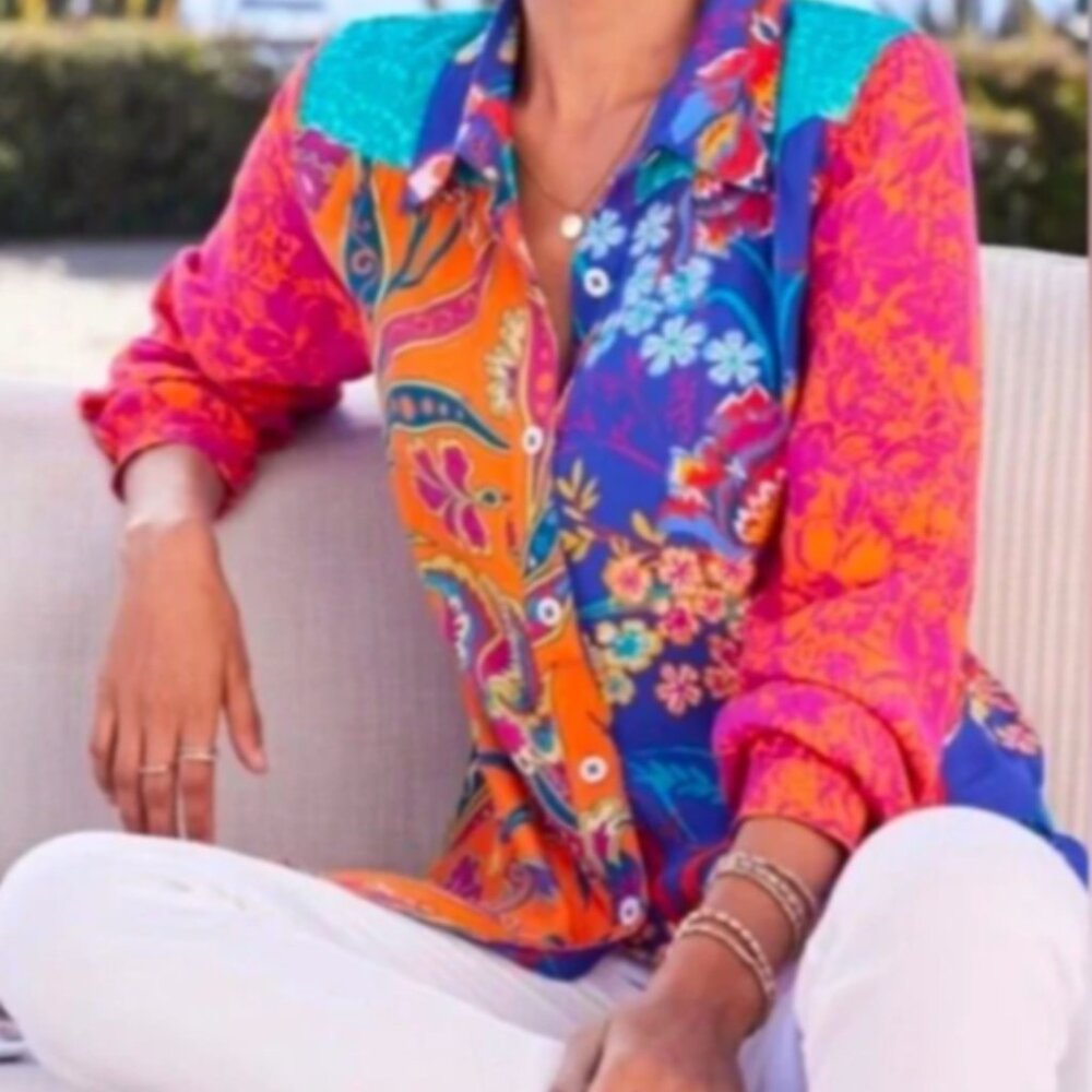 Soft Surroundings Hermosa Floral Embroidered Tunic Top Blouse Long Sleeve M 153P - Picture 4 of 9
